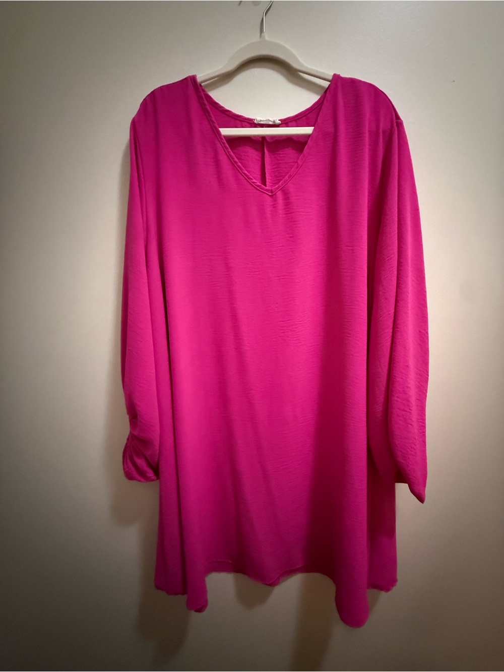 Chic Soul Hot Pink V-Neck Long Sleeve Tunic Dress